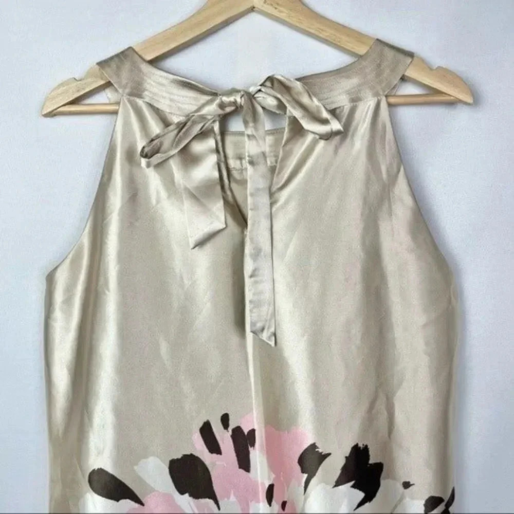 Boutique Gold Satin Floral Tie Back Mini Shift Dress 12 - Picture 5 of 5